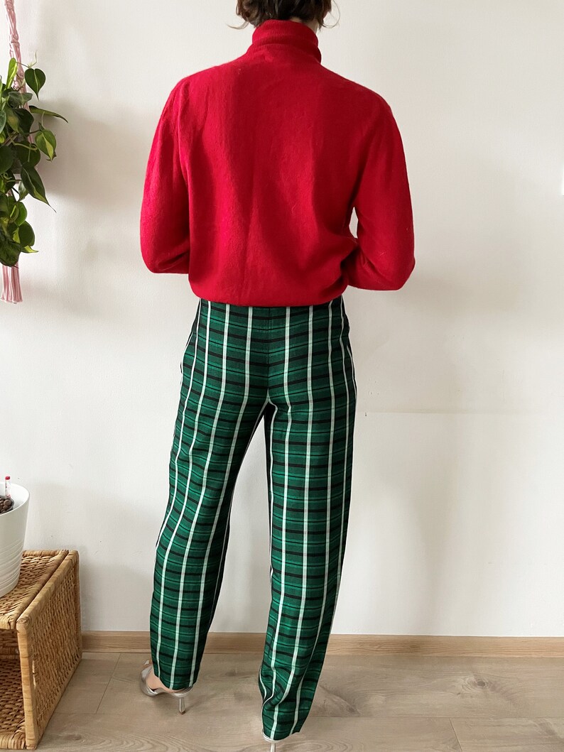 Vintage 80s 90s Pants Trousers High Rise Checkered Green White Black vintage-80s-90s-pants-trousers-high-rise-checkered-green-white-black