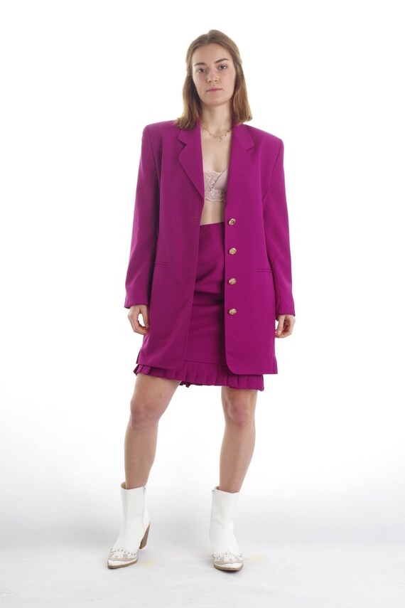 Vintage Pure New Wool Blazer Skirt Set M
