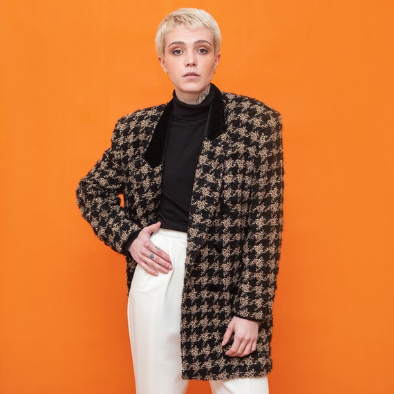 80s Vintage Gold and black dogtooth blazer