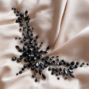 black head piece Black hair jewelry Black hair accessories Black weddind hair vine Black bridal hair piece Black crystal hair vine