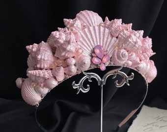Pink Mermaid crown Seashell crown Seashell tiara Ocean hair accessories Mermaid photo prop Sea Queen crown Mermaid costume Sea queen siren