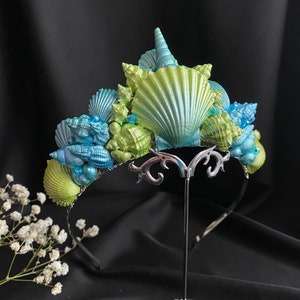 Groene zeemeerminkroon Schelpenkroon Schelpentiara Oceaan haaraccessoires zeemeermin foto prop Zeekoningin kroon zeemeermin kostuum Zeekoningin sirene