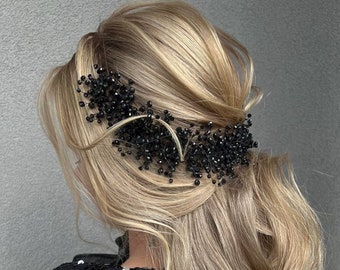 pieza de cabeza negra Joyería para el cabello negro Accesorios para el cabello negro Enredadera para el cabello de la novia Negro pieza para el cabello negro