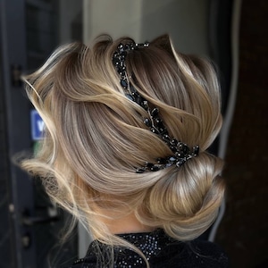 Black diamond hair piece Black head piece Black hair jewelry Black diamond headpiece Black hair accesories Black weddind hair vine