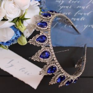 Krone Farbe sapphire Braut Tiara Silber Tiara Kristall Brautkrone Hochzeit blau Tiara Hochzeit Haarschmuck Braut blau Krone