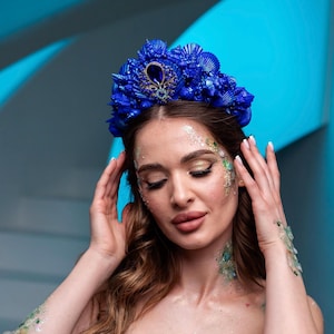 Blue Mermaid crown Seashell crown Seashell tiara Ocean hair accessories Mermaid photo prop Sea Queen crown Mermaid costume Sea queen siren