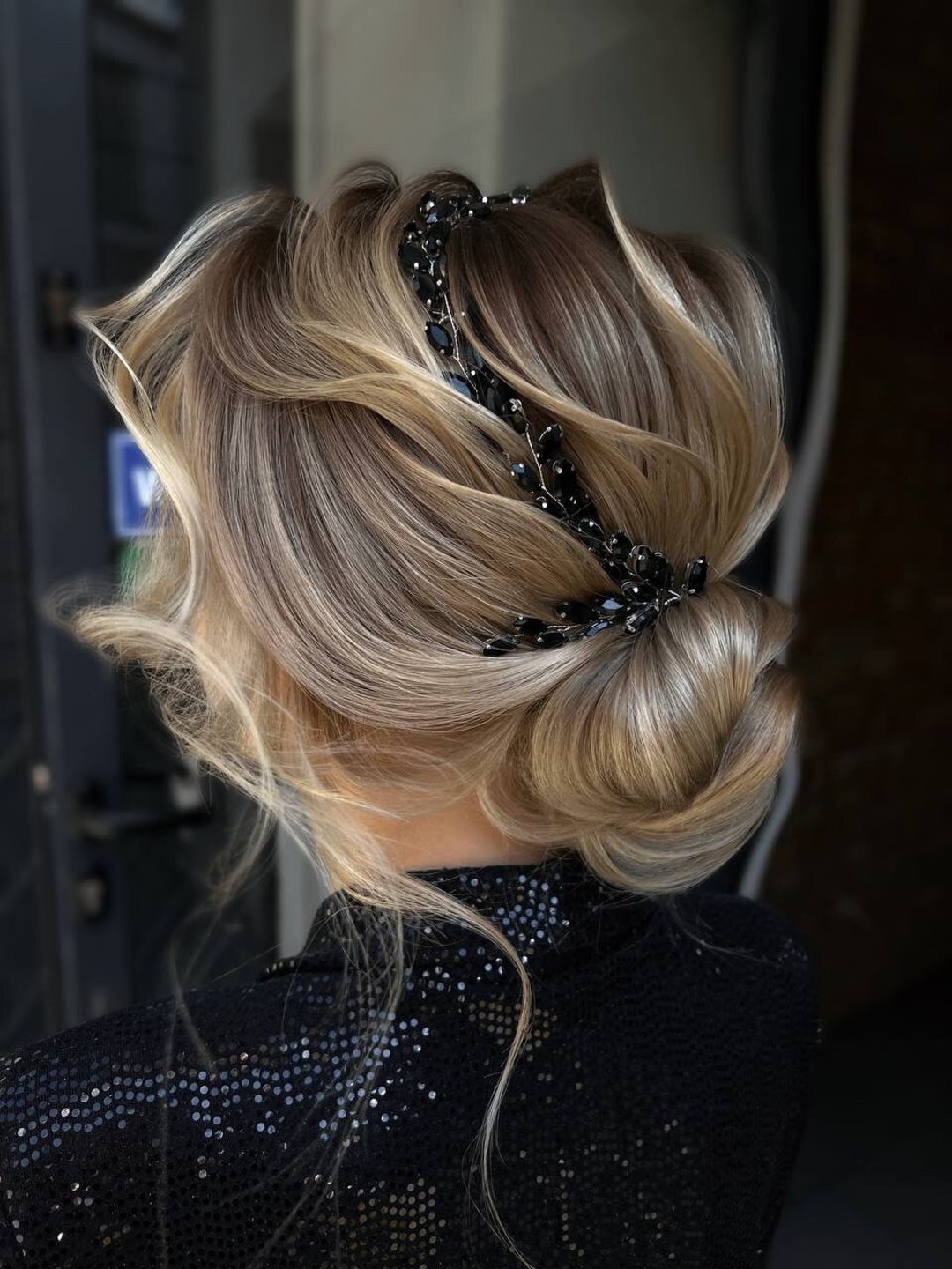 Black Diamond Hair Piece Black Head Piece Black Hair Jewelry Etsy