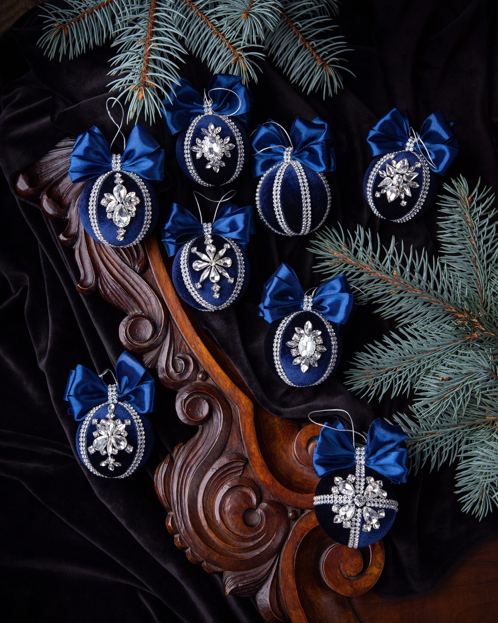 Blue Christmas Ornaments Blue Handmade Balls Blue Christmas - Etsy