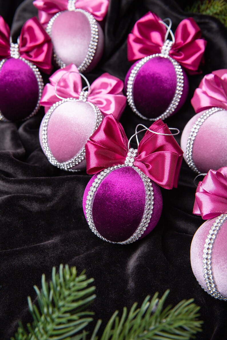 Pink Christmas Ornaments Pink Handmade Balls Pink Christmas - Etsy