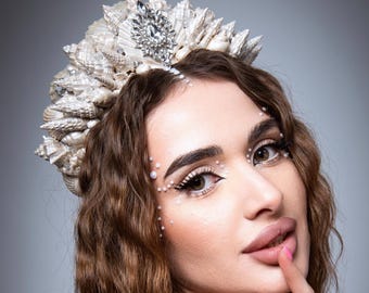 Gold Mermaid Crown Adult Mermaid Crown Mermaid Costume Accessory Seashell Headband Mermaid Headpiece Mermaid Party Adult Shell Tiara