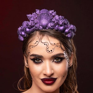 Paarse zeemeerminkroon Schelpenkroon Zeeschelptiara Oceaan haaraccessoires Zeemeermin violette kroon zeemeermin kostuum Zeekoningin sirene