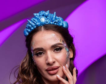 Blue Mermaid crown Seashell crown Seashell tiara Ocean hair accessories Mermaid photo prop Sea Queen crown Mermaid costume Sea queen siren