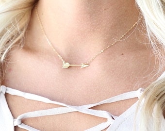 Gold Arrow Necklace-Simple Necklaces-Gold Pendant Necklace-Gold Filled-Gift for Her