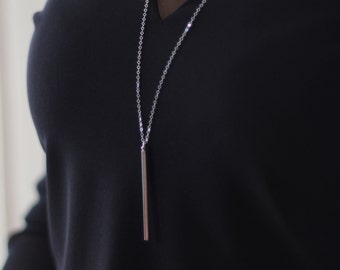 Collar de barra de plata-Collar de capas de plata-Collar de plata largo-Collar minimalista-Collar de plata de ley