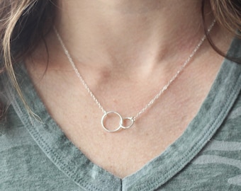 Joined Circle Necklace-sterling silver necklace-necklace for her-Mother's Day-minimalist necklace-simple necklace-dainty necklace-jewelry