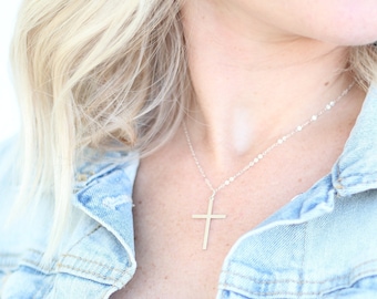 Cross Necklace-Gold Cross Necklace-Silver Cross Necklace-Gold Filled Necklace-Sterling Silver-Simple Necklace-Gift for Mother--