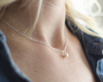 Silver Pearl Necklace-Minimalist Necklace-Bridal Necklace-Dainty and Delicate Necklace-Simple Necklace-Bridesmaid Necklace