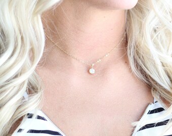 Cubic zirconia necklace-dainty CZ solitare necklace-bridesmaid necklace-layering necklace-simple gold necklace-gold filled
