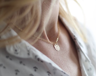 Dainty Gold Disc Necklace - Hammered Necklace - Gold Layering Necklace - Simple Necklace - Gold Filled