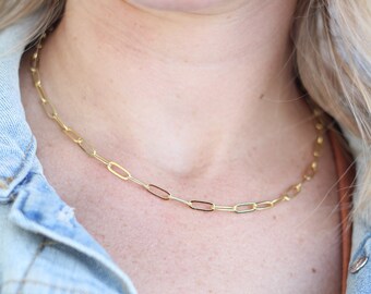 Gold Necklace-Gold Paperclip Chain-Gold Filled-Paperclip Chain-Simple Necklace-Minimalist Necklace-Gold Filled Jewelry-Gold Jewelry