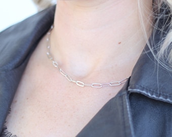 Silver Necklace-Paperclip Chain Necklace-Silver Paperclip-Simple Necklace-Trendy Necklace-Minimalist Jewelry-Silver Jewelry-