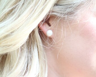 Genuine Freshwater Pearl Stud Earrings-Simple Stud Earrings-June Birthstone Earrings-Bridesmaid Earrings-Sterling Silver-Cultured Pearls