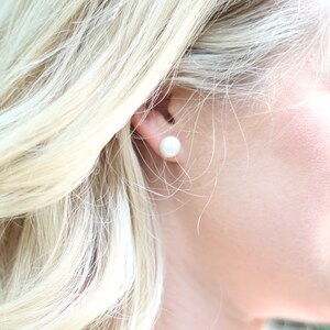 Genuine Freshwater Pearl Stud Earrings-Simple Stud Earrings-June Birthstone Earrings-Bridesmaid Earrings-Sterling Silver-Cultured Pearls