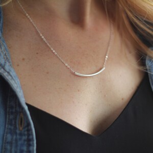 Simple Everyday Necklace-Curved Bar Necklace Silver-Short Layered Necklace-Gift for Her-Dainty Necklace-Sterling Silver-Minimalist Necklace