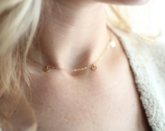 Delicate Necklace-Simple Choker-Layering necklace-Minimalist Necklace-Gold Filled Disc Choker