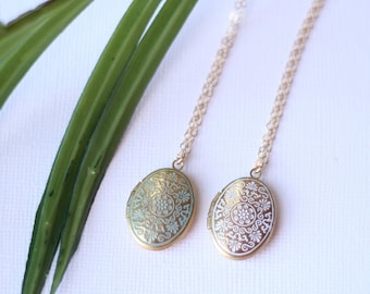 Gold Locket Necklace-Small Painted Locket-Photo Locket Necklace-Simple Boho Necklace-Minimalist Necklace-Gift for her-Gold Filled