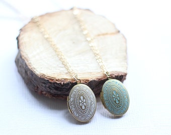 Gold Locket Necklace-Painted Locket-Bohemian Locket-Minimalist Necklace-Simple Gold Necklace-Gold Filled Jewelry-Gift for Her