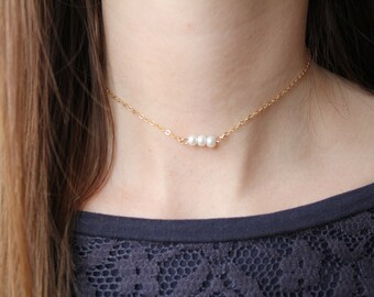 Dainty Pearl Choker Necklace-Bridesmaid Necklace-Minimalist Necklace-Pearl Bead Necklace-Simple Jewelry-Bridal Necklace-Pearl Choker