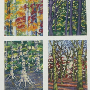 Pastel Painted Tree-serie, blanco Art-wenskaarten A6, 4 verschillende ontwerpen in verpakking, enveloppen inbegrepen