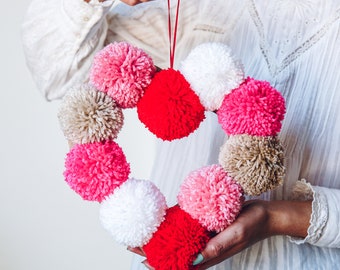 Valentine Pom Pom Heart Wreath Kit