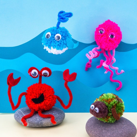 Kit Creativo Animali Con Pompon - Attività Manuali Per Bambini Con Lana E Decorazioni