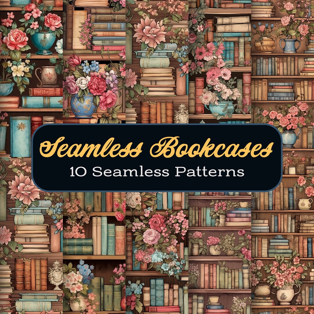 Victorian Bookcases Seamless Pattern Textures Flowers Digital Paper for ...