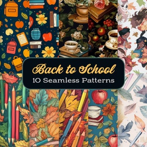 Middle School Classroom Decor Back to School Seamless Pattern First Day of School Digital Paper School