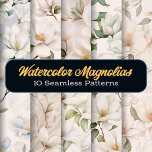 Magnolias Digital Paper Watercolor Wedding Floral Seamless Pattern