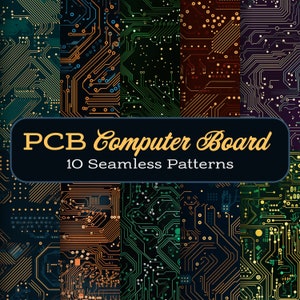 Geek Science Tech Seamless Patterns PCB Computer Board Cyberpunk Digital Paper Nerd Digital Clip Art