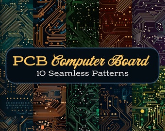 Geek Science Tech Seamless Patterns PCB Computer Board Cyberpunk Digital Paper Nerd Digital Clip Art