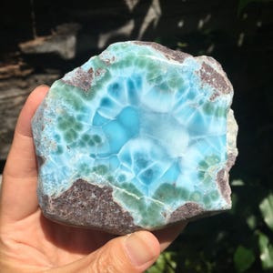 Raw Larimar Specimen, Half Polished Larimar Stone
