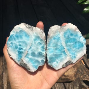 Rare Larimar Pair, Half Polished matching Larimar Stone, 474g set of 2