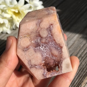 Pink Amethyst Flower Agate Freeform with Druzy