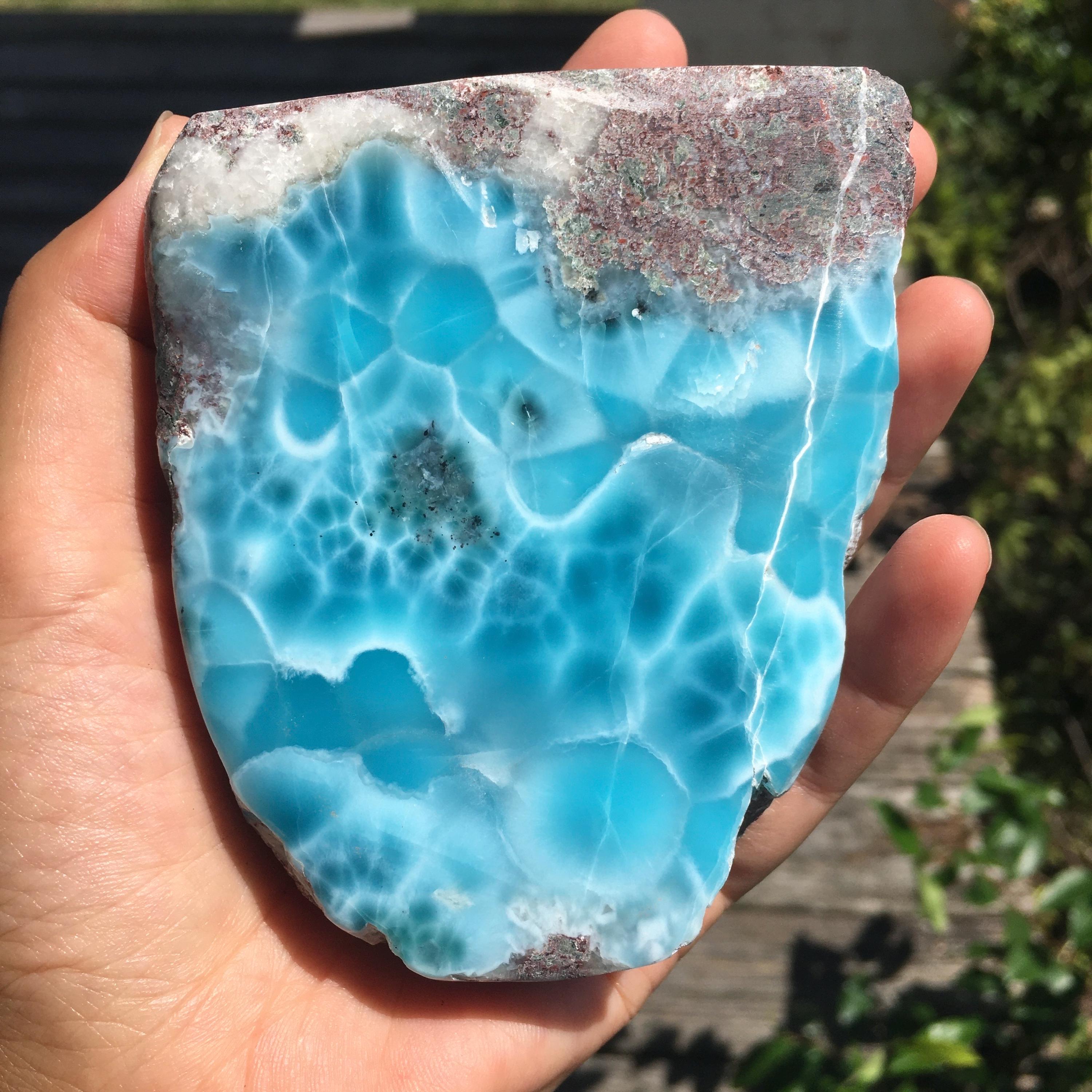 Large Dark Blue Larimar Specimen, Half Polished Larimar Stone High
