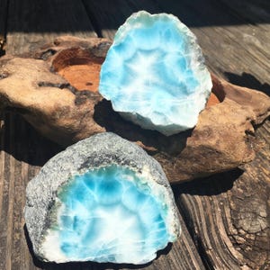 Rare Larimar Pair, Half Polished matching Larimar Stone, 2.2lbs