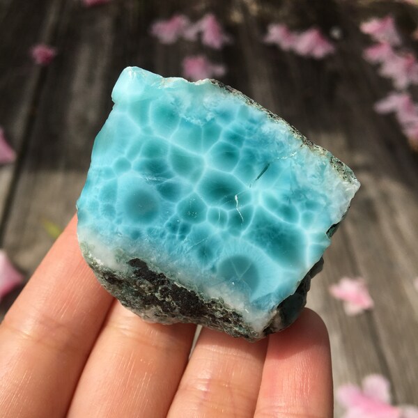 81g Larimar specimen, half polished rough Larimar, raw Larimar