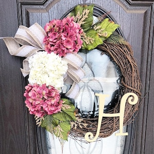 Cream Geranium & Rose Hydrangea - Farmhouse Wreath - Front Door Wreaths - Wreaths For Front Door - Country Wreath - Spring Wreath - Wreaths