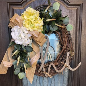 Yellow & White Hydrangea - Front Door Wreath - Wreaths - Eucalyptus Wreath - Year Round Wreath - Wreaths For Front Door - Winter Wreath