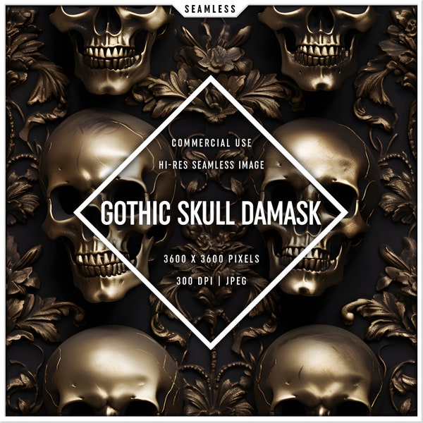 Gothic Skull Damask | High-Resolution Seamless Digital Paper