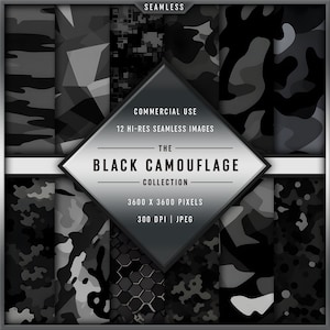 Coleção Black Camouflage | 12 papéis digitais sem emendas de alta resolução